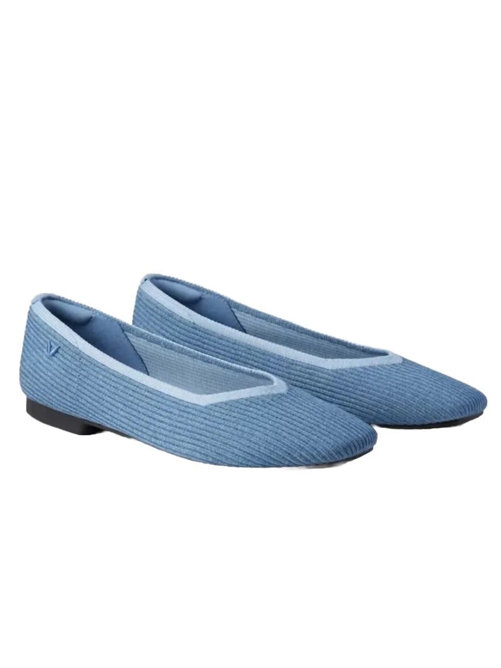 VIVAIA Margot Square-Toe V-Cut Knitted Flats Shoes Denim Blue size 37